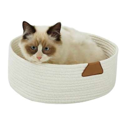 Eco round woven cat house bed nest carrier cotton rope pet basket