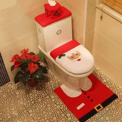 Felt Christmas bathroom set Santa Claus toilet seat cover and rugs for Xmas decoration